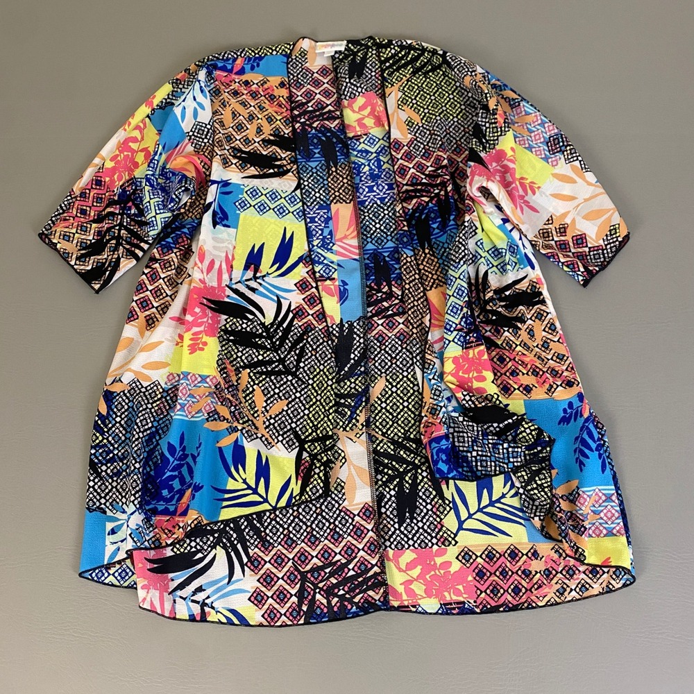 LuLaRoe Kimono Top Size 3 Colorful Patchwork Print Open Front‎ Cover Up Bohemian
